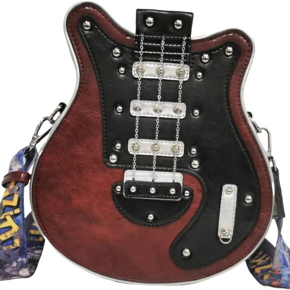 Men and Women Music Guitar Shaped Crossbody Shoulder Bag PU Leather Unique Novel - Picture 1 of 7